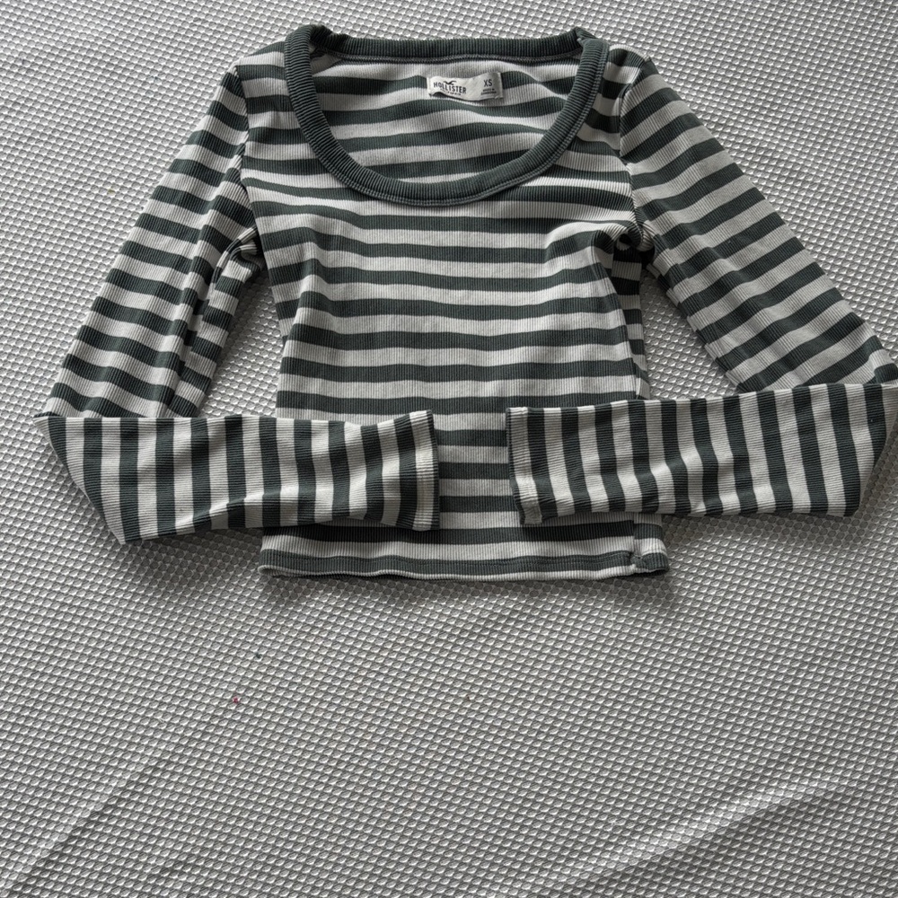 Hollister Green and White Striped long sleeve